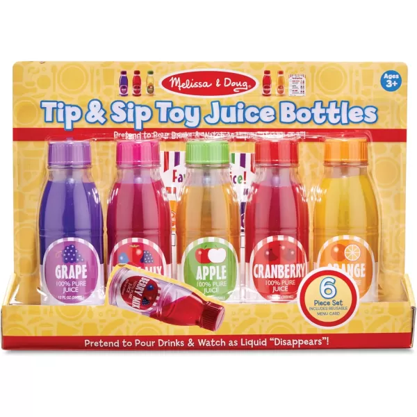 imageMelissa ampamp Doug Tip ampamp Sip Toy Juice Bottles and Activity Card 6 Pcs Pretend Play Food Set Play Kitchen Food For Ages 3Juice Bottles