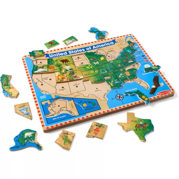 imageMelissa ampamp Doug USA Map Sound Puzzle  Wooden Puzzle With Sound Effects 40 pcs Multicolor  States And Capitals Map Puzzle Educational Toy Geography For Kids Ages 5