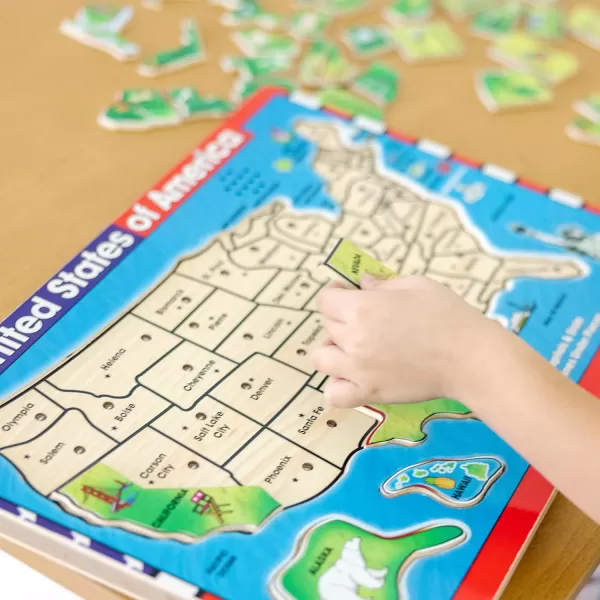 imageMelissa ampamp Doug USA Map Sound Puzzle  Wooden Puzzle With Sound Effects 40 pcs Multicolor  States And Capitals Map Puzzle Educational Toy Geography For Kids Ages 5