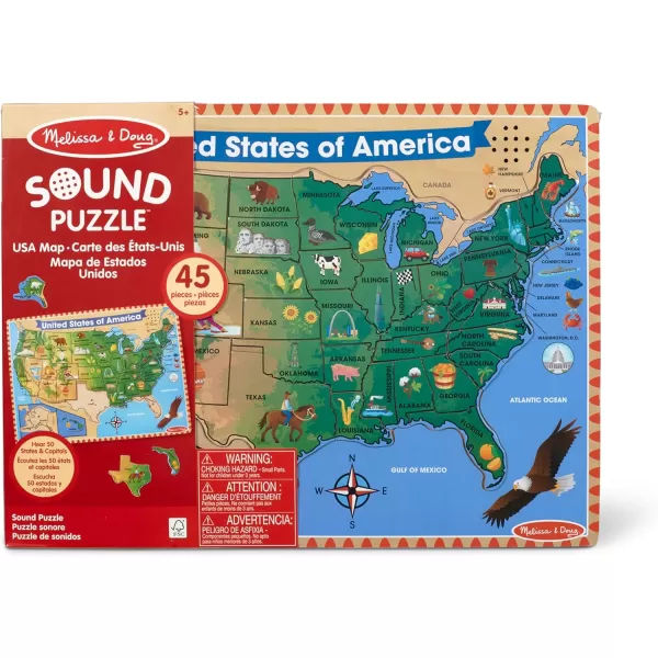 imageMelissa ampamp Doug USA Map Sound Puzzle  Wooden Puzzle With Sound Effects 40 pcs Multicolor  States And Capitals Map Puzzle Educational Toy Geography For Kids Ages 5