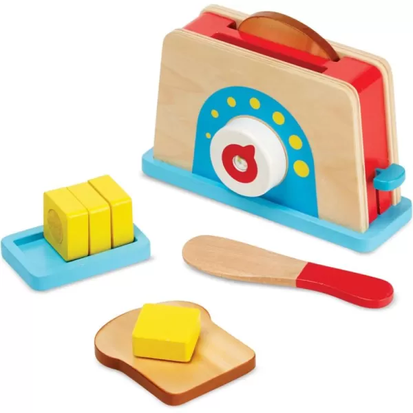 imageMelissa ampamp Doug Bread and Butter Toaster Set 9 pcs  Wooden Play Food and Kitchen Accessories