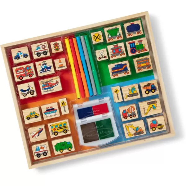 imageMelissa ampamp Doug Deluxe Wooden Stamp and Coloring Set  Fairy Tale 30 Stamps 6 Markers 2 Durable 2Color Pads  Fairy TaleThemed Stamps For Kids Activity SetVehicles