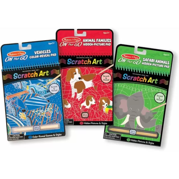 imageMelissa ampamp Doug On the Go Scratch Art Activity Books 3Pack  Safari Animals Animal Families Vehicles  FSC Certified