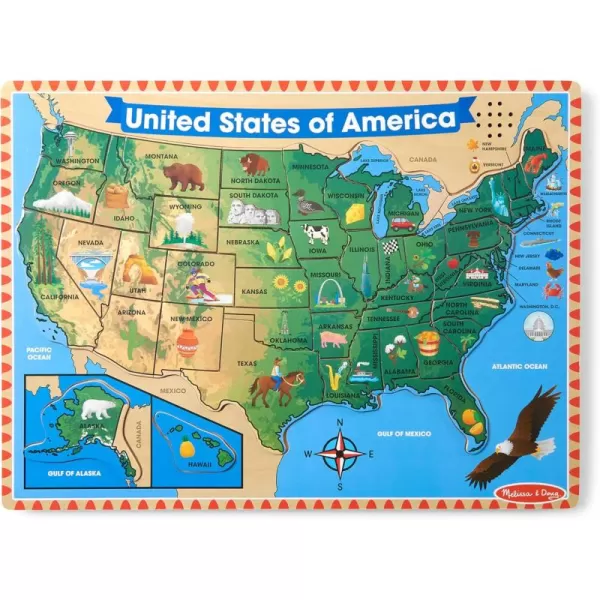 imageMelissa ampamp Doug USA Map Sound Puzzle  Wooden Puzzle With Sound Effects 40 pcs Multicolor  States And Capitals Map Puzzle Educational Toy Geography For Kids Ages 5