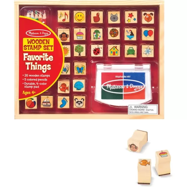 imageMelissa ampamp Doug Wooden Stamp Set Favorite Things  26 Stamps 4Color Stamp Pad With Washable Ink For Art Projects For Kids Ages 4Stamp Set