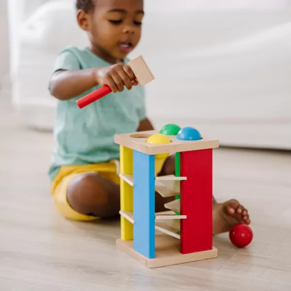 imageMelissa ampamp Doug Deluxe Pound and Roll Wooden Tower Toy With Hammer  Pound A Ball Educational Toddler Toys Wooden Pounding Bench For Ages 2