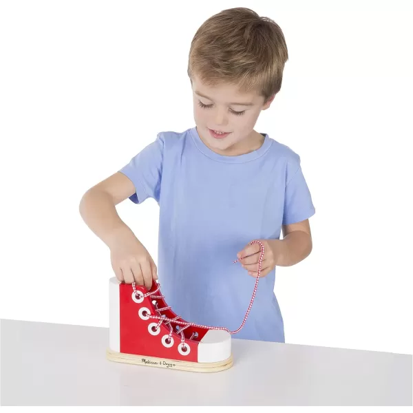 imageMelissa ampamp Doug Deluxe Wood Lacing Sneaker  Learn to Tie a Shoe Educational Toy  Shoe Tying Practice For Kids Developmental Toys For Preschoolers And ToddlersRed