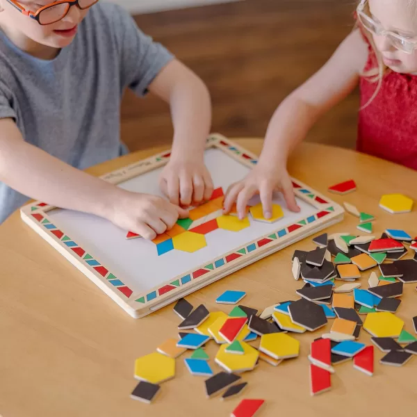 imageMelissa ampamp Doug Deluxe Wooden Magnetic Pattern Blocks Set  Educational Toy With 120 Magnets and Carrying Case Multicolor 1 EAEnglish Only