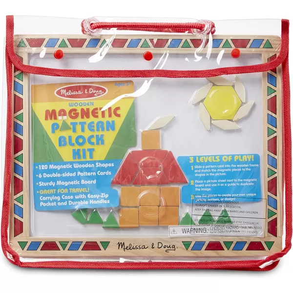 imageMelissa ampamp Doug Deluxe Wooden Magnetic Pattern Blocks Set  Educational Toy With 120 Magnets and Carrying Case Multicolor 1 EAEnglish Only