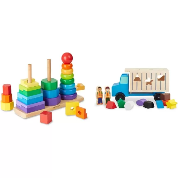 imageMelissa ampamp Doug Geometric Stacker  Wooden Educational Toy  Shape Sorter And Stacking Toy Stacking Tower Toy For Babies Toddlers And Kids Ages 2 Multicolor PlaysetsGeometric