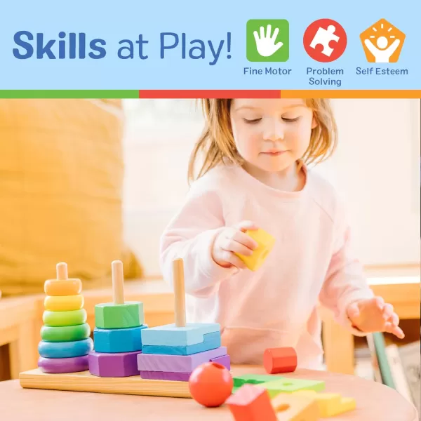 imageMelissa ampamp Doug Geometric Stacker  Wooden Educational Toy  Shape Sorter And Stacking Toy Stacking Tower Toy For Babies Toddlers And Kids Ages 2 Multicolor PlaysetsGeometric
