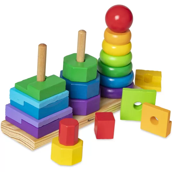 imageMelissa ampamp Doug Geometric Stacker  Wooden Educational Toy  Shape Sorter And Stacking Toy Stacking Tower Toy For Babies Toddlers And Kids Ages 2 Multicolor PlaysetsGeometric