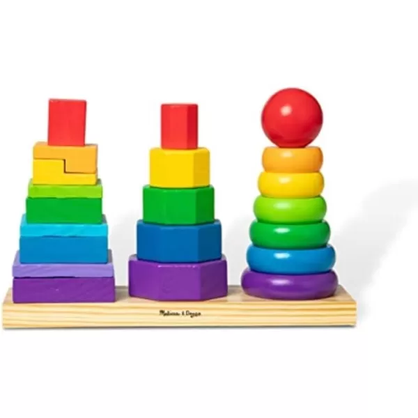 imageMelissa ampamp Doug Geometric Stacker  Wooden Educational Toy  Shape Sorter And Stacking Toy Stacking Tower Toy For Babies Toddlers And Kids Ages 2 Multicolor PlaysetsGeometric