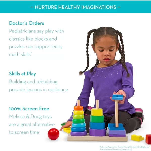 imageMelissa ampamp Doug Geometric Stacker  Wooden Educational Toy  Shape Sorter And Stacking Toy Stacking Tower Toy For Babies Toddlers And Kids Ages 2 Multicolor PlaysetsGeometric