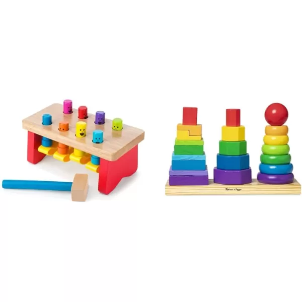 imageMelissa ampamp Doug Geometric Stacker  Wooden Educational Toy  Shape Sorter And Stacking Toy Stacking Tower Toy For Babies Toddlers And Kids Ages 2 Multicolor PlaysetsGeometric