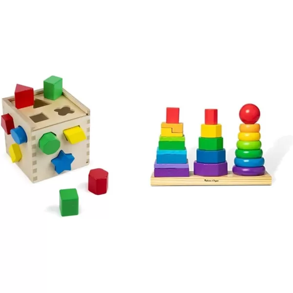 imageMelissa ampamp Doug Geometric Stacker  Wooden Educational Toy  Shape Sorter And Stacking Toy Stacking Tower Toy For Babies Toddlers And Kids Ages 2 Multicolor PlaysetsGeometric
