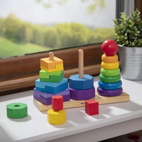 imageMelissa ampamp Doug Geometric Stacker  Wooden Educational Toy  Shape Sorter And Stacking Toy Stacking Tower Toy For Babies Toddlers And Kids Ages 2 Multicolor PlaysetsGeometric