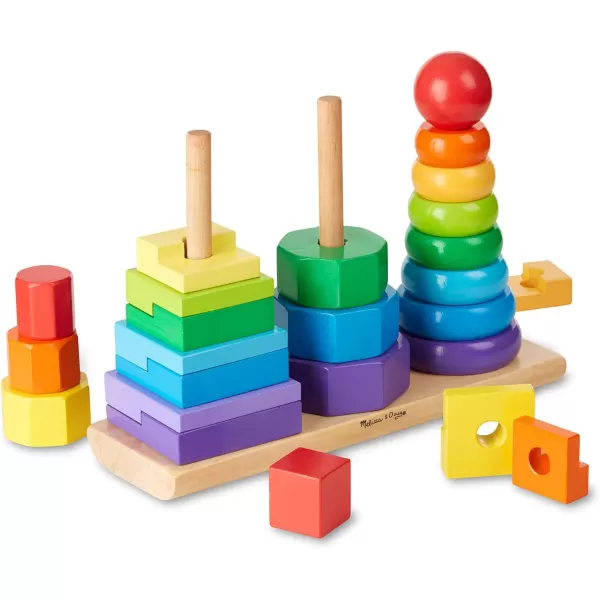 imageMelissa ampamp Doug Geometric Stacker  Wooden Educational Toy  Shape Sorter And Stacking Toy Stacking Tower Toy For Babies Toddlers And Kids Ages 2 Multicolor PlaysetsGeometric