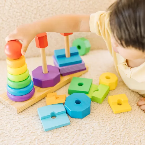 imageMelissa ampamp Doug Geometric Stacker  Wooden Educational Toy  Shape Sorter And Stacking Toy Stacking Tower Toy For Babies Toddlers And Kids Ages 2 Multicolor PlaysetsGeometric