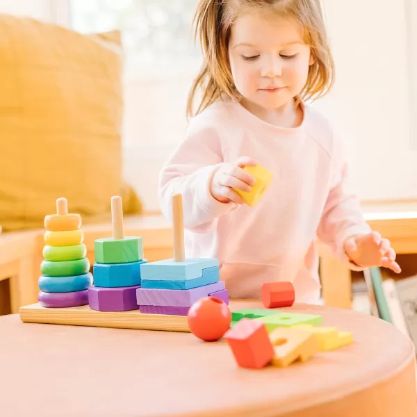 imageMelissa ampamp Doug Geometric Stacker  Wooden Educational Toy  Shape Sorter And Stacking Toy Stacking Tower Toy For Babies Toddlers And Kids Ages 2 Multicolor PlaysetsGeometric