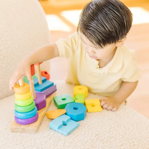 imageMelissa ampamp Doug Geometric Stacker  Wooden Educational Toy  Shape Sorter And Stacking Toy Stacking Tower Toy For Babies Toddlers And Kids Ages 2 Multicolor PlaysetsGeometric