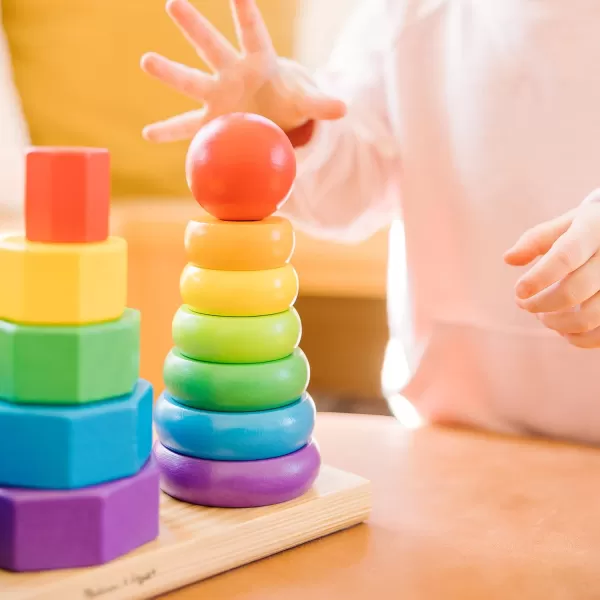 imageMelissa ampamp Doug Geometric Stacker  Wooden Educational Toy  Shape Sorter And Stacking Toy Stacking Tower Toy For Babies Toddlers And Kids Ages 2 Multicolor PlaysetsGeometric