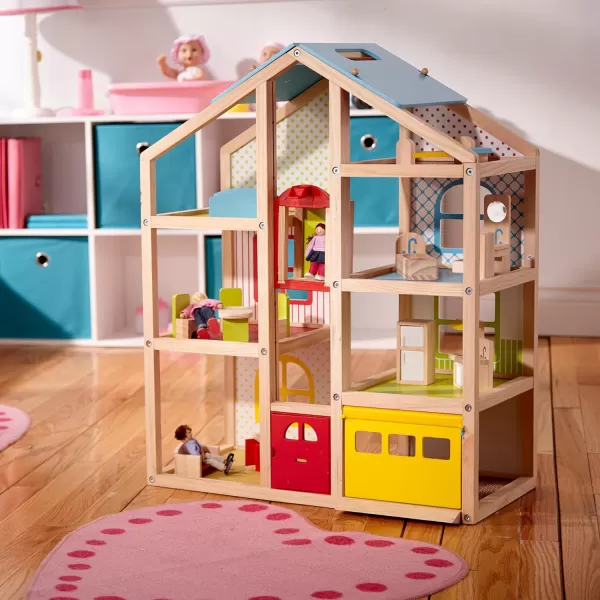 imageMelissa ampamp Doug HiRise Wooden Dollhouse With 15 pcs Furniture  Garage and Working Elevator