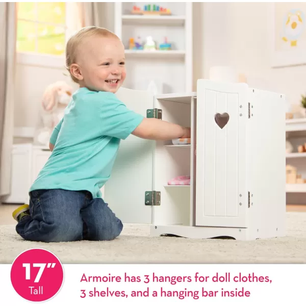 imageMelissa ampamp Doug Mine to Love Wooden Play Armoire Closet for Dolls Stuffed Animals  White 173H x 124W x 85D Assembled  Wooden Pretend Play Closet Doll Wardrobe