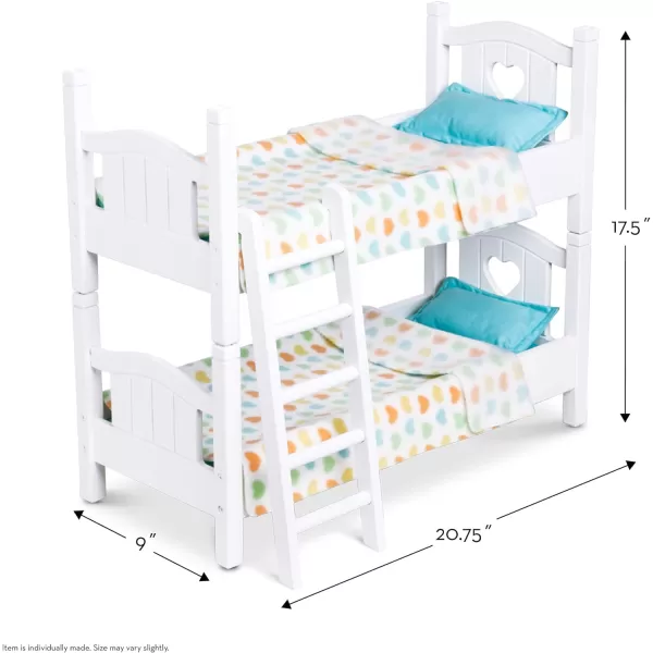 imageMelissa ampamp Doug Mine to Love Wooden Play Bunk Bed for Dolls up to 18 inchesStuffed Animals  White 2 Beds 174H x 91W x 207L Assembled and Stacked