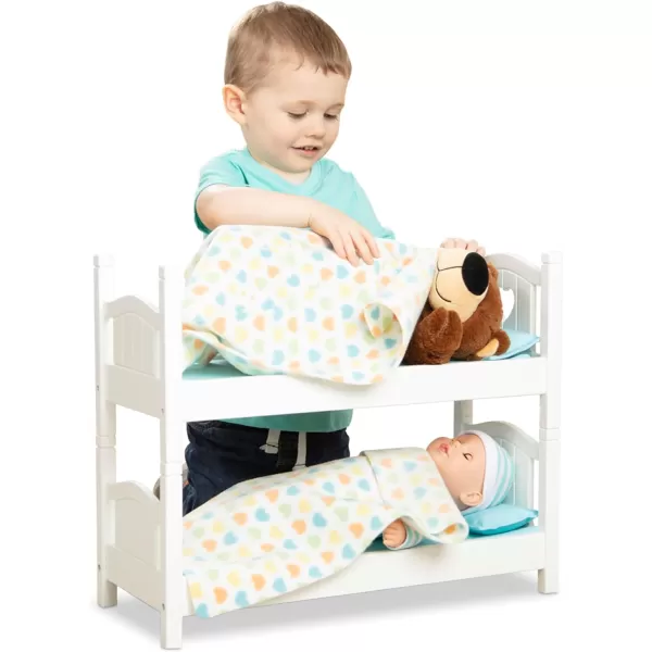 imageMelissa ampamp Doug Mine to Love Wooden Play Bunk Bed for Dolls up to 18 inchesStuffed Animals  White 2 Beds 174H x 91W x 207L Assembled and Stacked