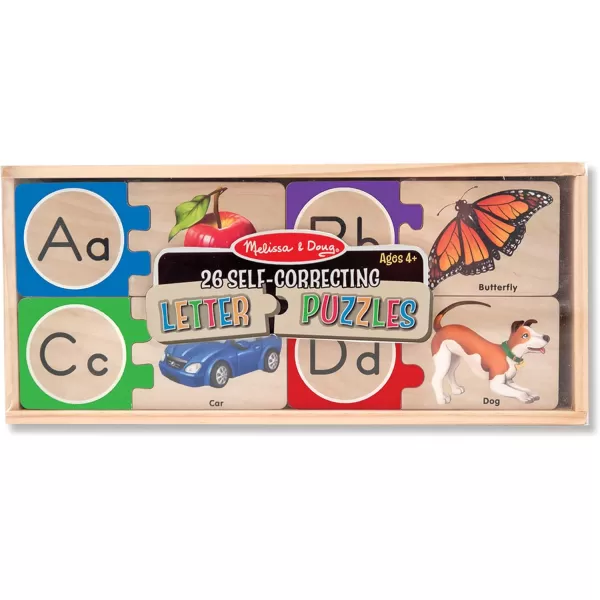 imageMelissa ampamp Doug SelfCorrecting Alphabet Wooden Puzzles With Storage Box 52 pcs