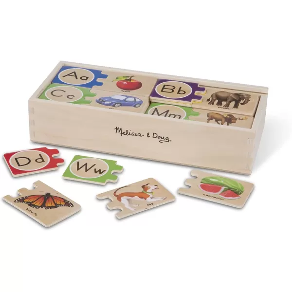 imageMelissa ampamp Doug SelfCorrecting Alphabet Wooden Puzzles With Storage Box 52 pcs