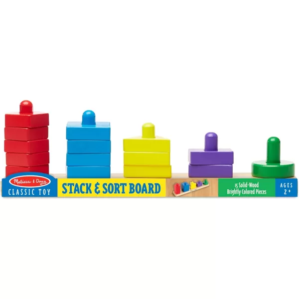 imageMelissa ampamp Doug Stack and Sort Board  Wooden Educational Toy for age 2 years With 15 Solid Wood Pieces