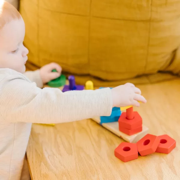 imageMelissa ampamp Doug Stack and Sort Board  Wooden Educational Toy for age 2 years With 15 Solid Wood Pieces