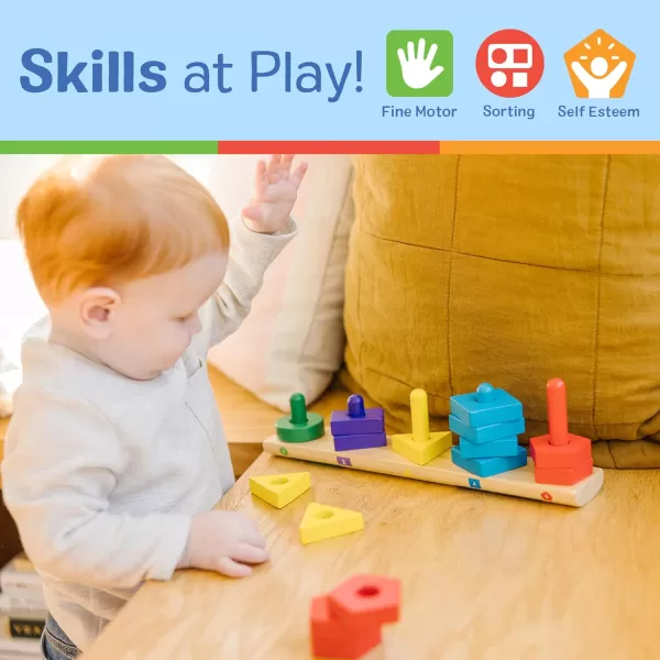 imageMelissa ampamp Doug Stack and Sort Board  Wooden Educational Toy for age 2 years With 15 Solid Wood Pieces