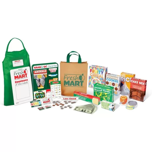 imageMelissa ampamp Doug Fresh Mart Grocery Store Play Food and Role Play Companion Set  Kids Pretend Grocery Shopping For Kids Ages 3