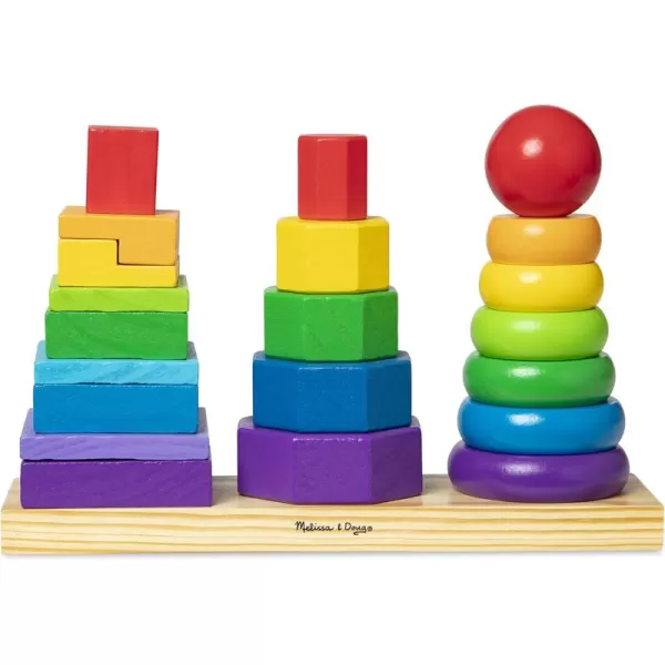 imageMelissa ampamp Doug Geometric Stacker  Wooden Educational Toy  Shape Sorter And Stacking Toy Stacking Tower Toy For Babies Toddlers And Kids Ages 2 Multicolor PlaysetsGeometric