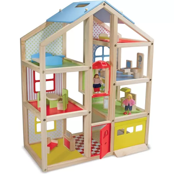 imageMelissa ampamp Doug HiRise Wooden Dollhouse With 15 pcs Furniture  Garage and Working Elevator