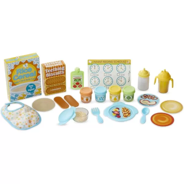 imageMelissa ampamp Doug Mine to Love Mealtime Play Set for Dolls with Bottle Pretend Baby Food Jars Snack Pouch More 24 pcs