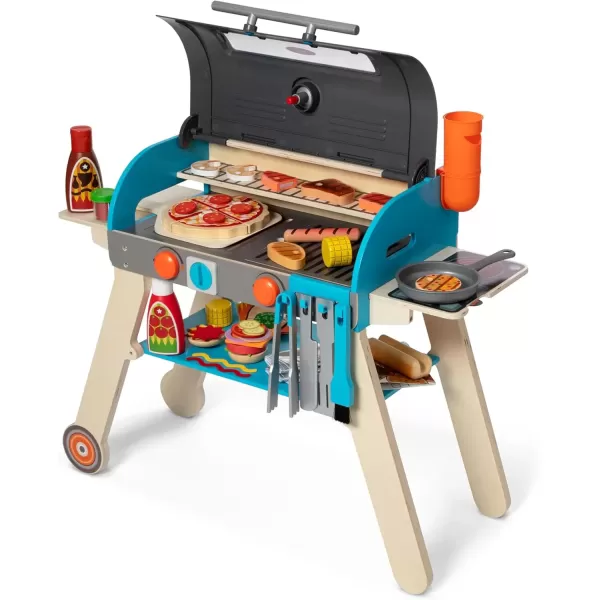 imageMelissa ampamp Doug Wooden Deluxe Barbecue Grill Smoker and Pizza Oven Play Food Toy for Pretend Play Cooking for Kids  FSC Certified