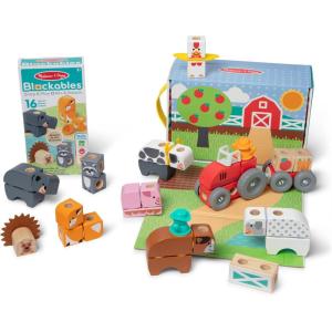 imageMelissa ampamp Doug Blockables Farm and Farm Friends 2Pack Bundle Connectable Wooden Building Blocks Preschool Play Set Toy