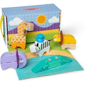 imageMelissa ampamp Doug Blockables Safari Snap and Play Mix and Match Connectable Wooden Building Blocks Play Set Toy for Preschool Boys and Girls 34 Pcs