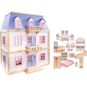 imageMelissa ampamp Doug Wooden MultiLevel Dollhouse Wooden MultiStory Pretend Play Dollhouse for Kids