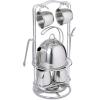 imageMelissa ampamp Doug Stainless Steel Pretend Play Tea Set and Storage Rack for Kids 11 pcs