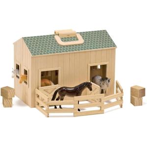 imageMelissa ampamp Doug Fold and Go Wooden Horse Stable Dollhouse with Handle and Toy Horses 11 pcs