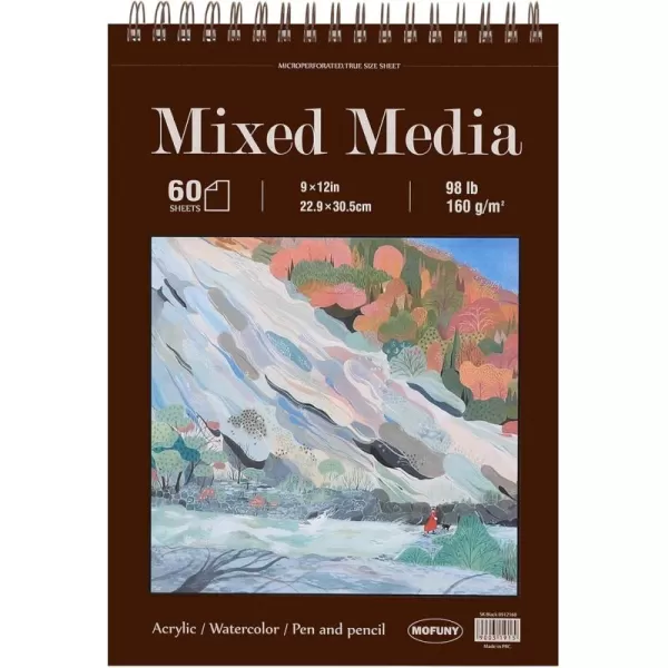 imageMixed Media Sketch Pad 9 x 12 inches 60 Sheets Each 98lb160gsm 2 Pack Heavyweight Drawing Papers Top Spiral Bound Hardcover Sketchbook for Wet and Dry Media Drawing Painting1 pack