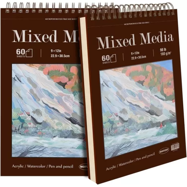 imageMixed Media Sketch Pad 9 x 12 inches 60 Sheets Each 98lb160gsm 2 Pack Heavyweight Drawing Papers Top Spiral Bound Hardcover Sketchbook for Wet and Dry Media Drawing Painting2 pack