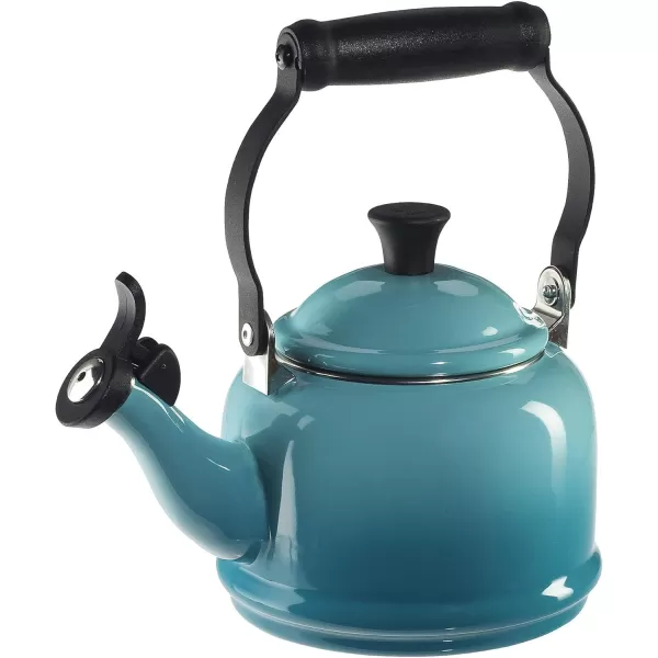imageLe Creuset Enamel On Steel Demi Kettle ampamp Stoneware Set of 2 Mugs 125 qt Kettle ampamp 2 14 oz Mugs CeriseCaribbean
