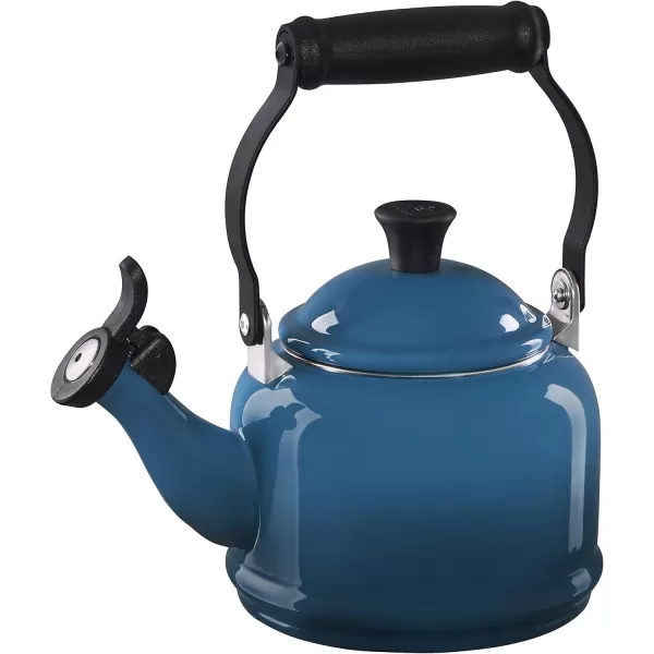 imageLe Creuset Enamel On Steel Demi Kettle ampamp Stoneware Set of 2 Mugs 125 qt Kettle ampamp 2 14 oz Mugs CeriseDeep Teal