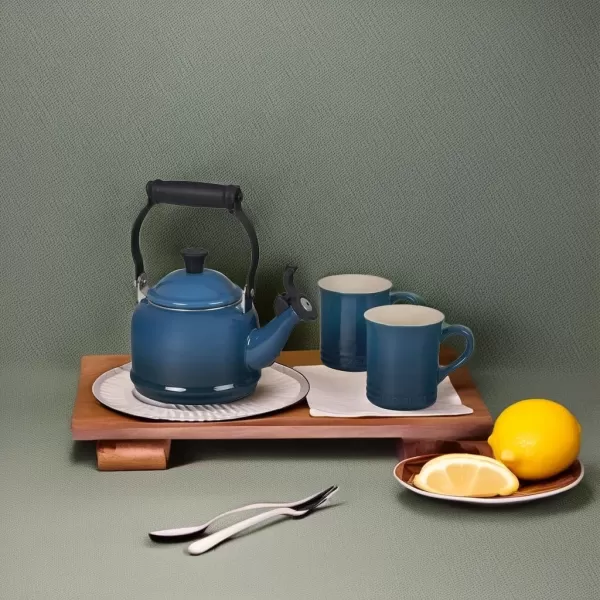 imageLe Creuset Enamel On Steel Demi Kettle ampamp Stoneware Set of 2 Mugs 125 qt Kettle ampamp 2 14 oz Mugs CeriseDeep Teal